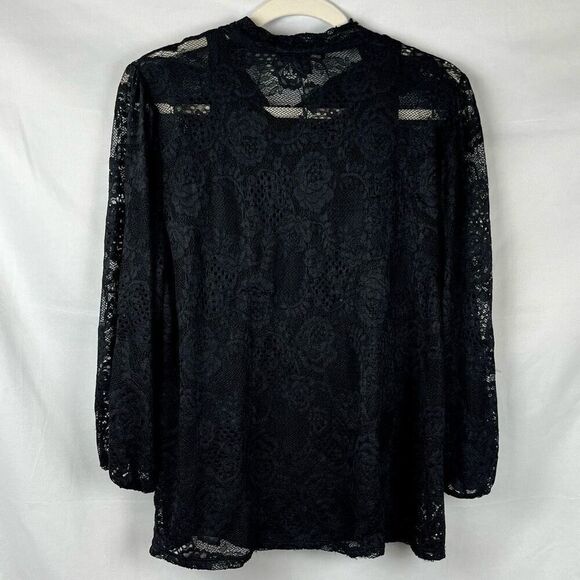 Cable & Gauge Black Lace Blouse Tie Neck Large - Picture 3 of 15